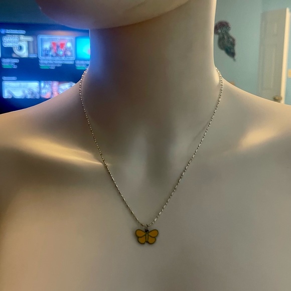 Coach Dainty Yellow Enamel Butterfly Pendant .925 Sterling Silver Necklace - Picture 2 of 7